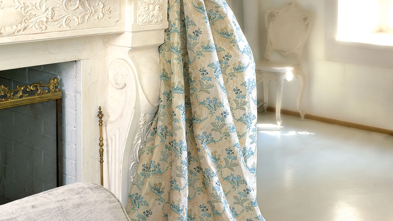 Tenda damascata Classici con fiori azzurri di Acro Texture