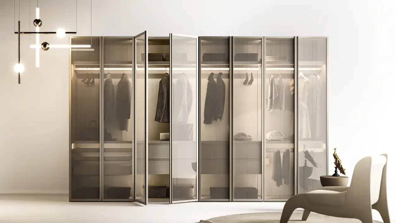 Cabina armadio Antares A125 in nobilitato con ante in vetro di Moretti Compact Giorno Notte