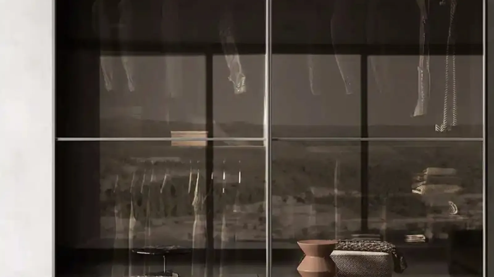 Armadio con ante scorrevoli in vetro stopsol Foehn S187 di Moretti Compact Giorno Notte