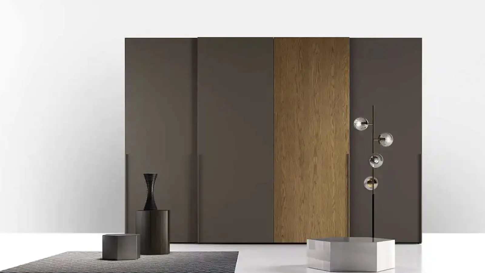 Armadio con ante scorrevoli Libeccio S176 in laccato e impiallacciato rovere di Moretti Compact Giorno Notte