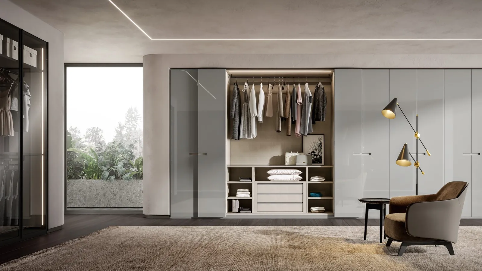 Armadio con ante a pacchetto Sincro in laccato lucido Cenere di Veneran