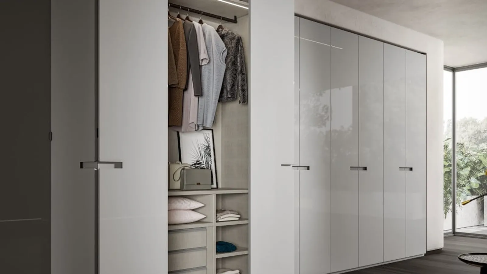 Armadio con ante a pacchetto Sincro in laccato Cenere di Veneran