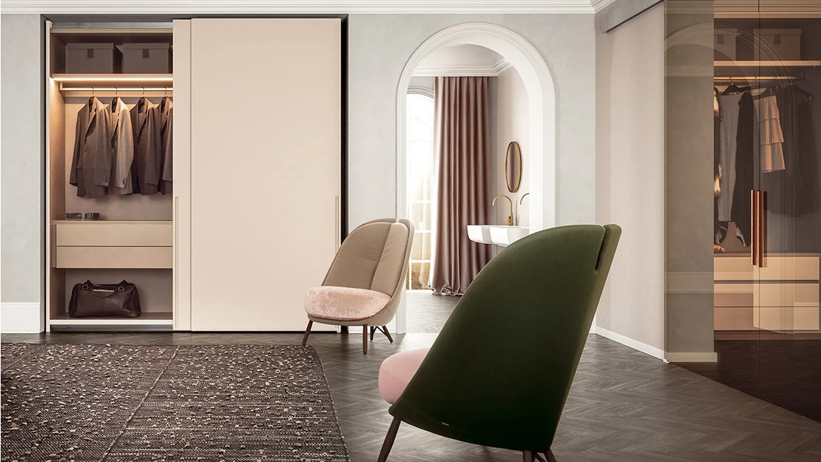 Armadio con ante scorrevoli in laccato lucido Seta Tratto di Pianca