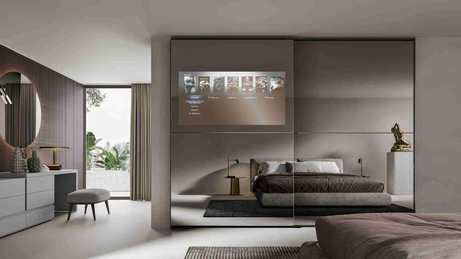 Armadio Visual con ante scorrevoli a specchio con TV di Veneran