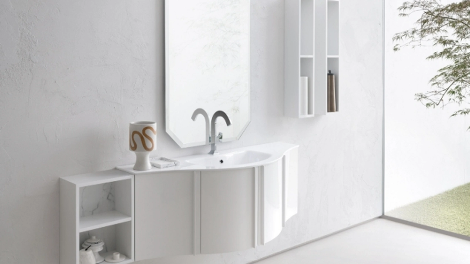 Mobile da Bagno sospeso in laccato bianco lucido B201 BD028 di Compab