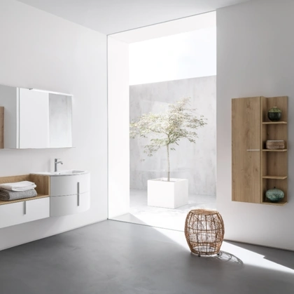 Mobile da Bagno sospeso in nobilitato bianco opaco e effetto legno B201 BD026 di Compab