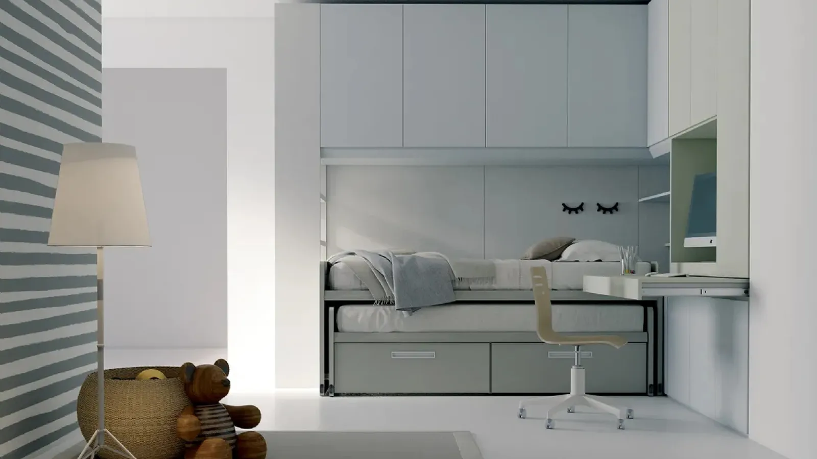 Cameretta P09 A ponte in melaminico con secondo letto estraibile di Dielle