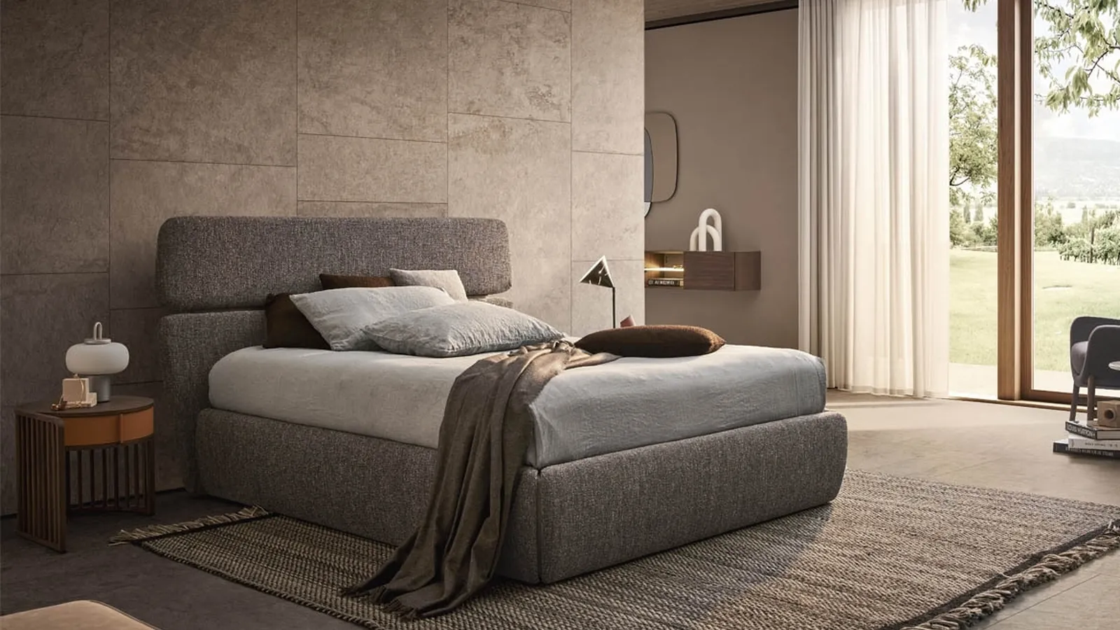 Letto in tessuto con testiera Rialto di Pianca