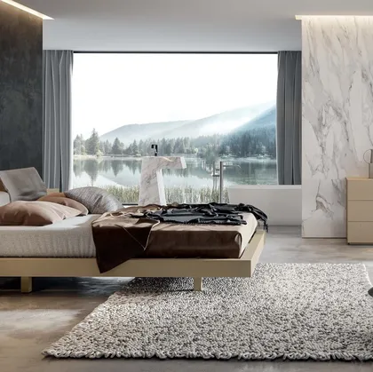 Letto con testiera in ecopelle imbottita reclinabile e struttura in Frassino laccato Nocciola Venus di Veneran