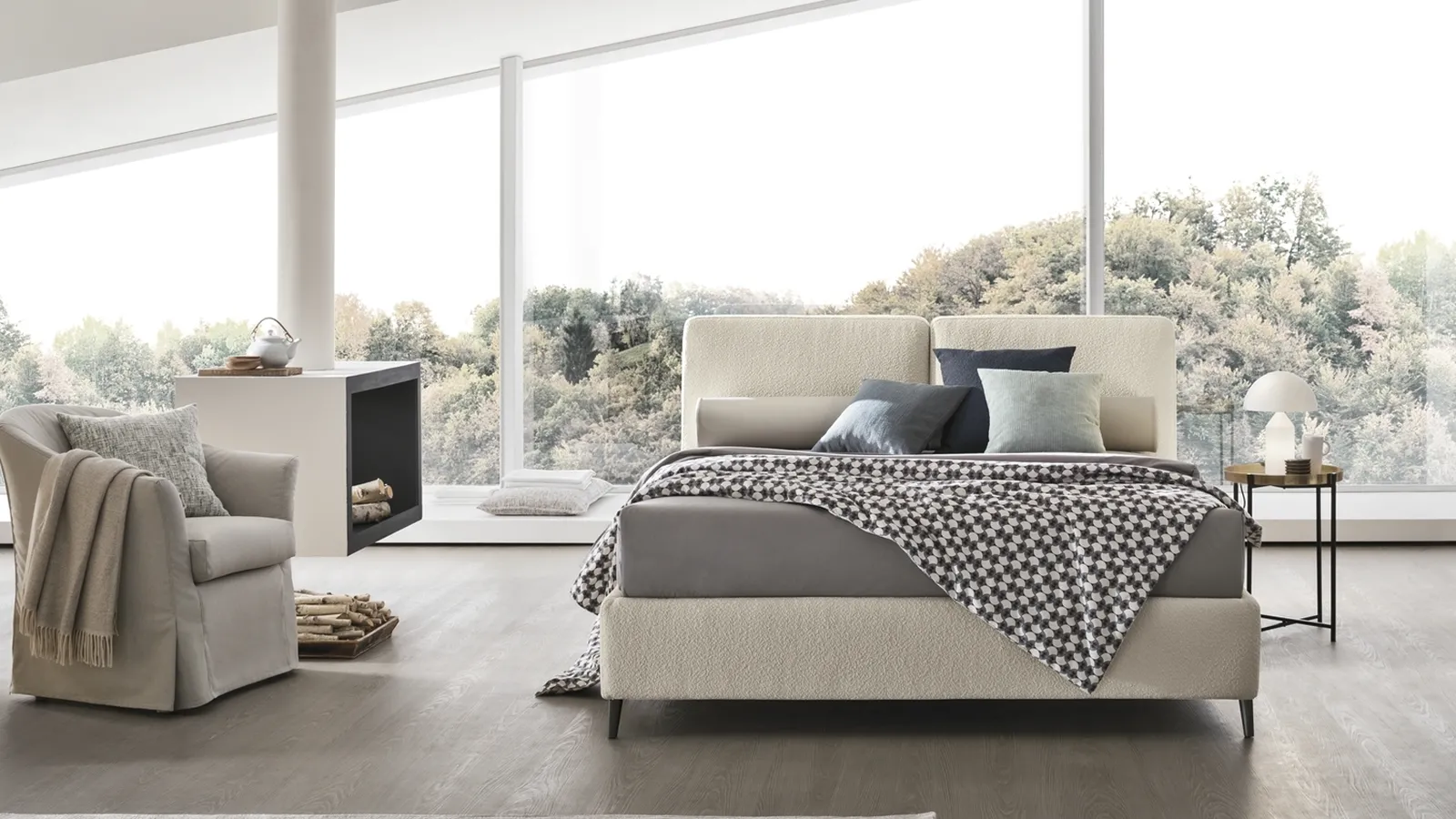 Letto Jago in tessuto con testiera e box contenitore di V&Nice