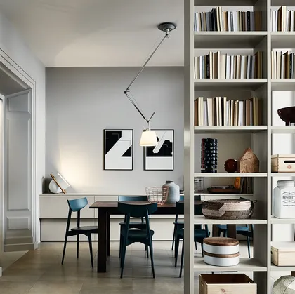 Libreria divisoria Living 01 in laccato opaco Silk Grigio Tortora di Veneta Cucine