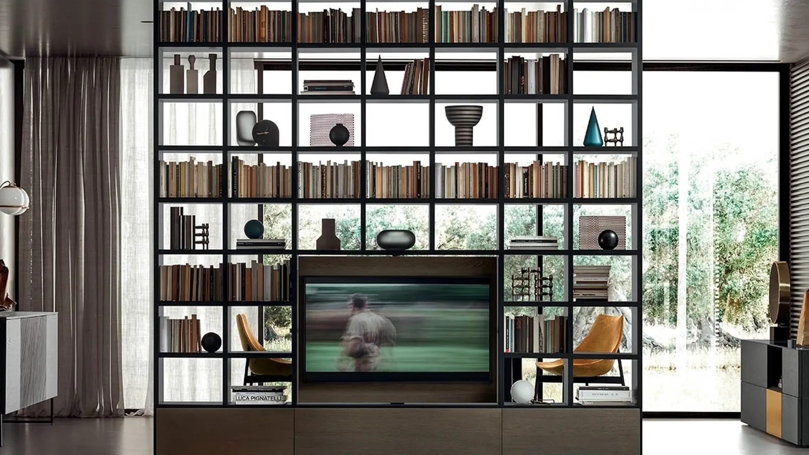 Libreria divisoria componibile Spazioteca in laccato Lavagna e Legno di Pianca