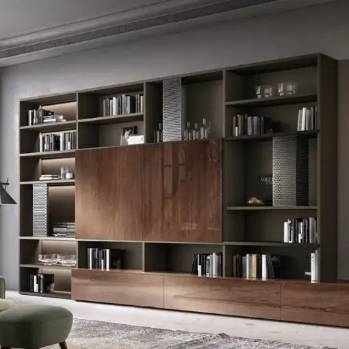 Libreria divisoria Living 01 in laccato opaco Silk Grigio Tortora di Veneta Cucine
