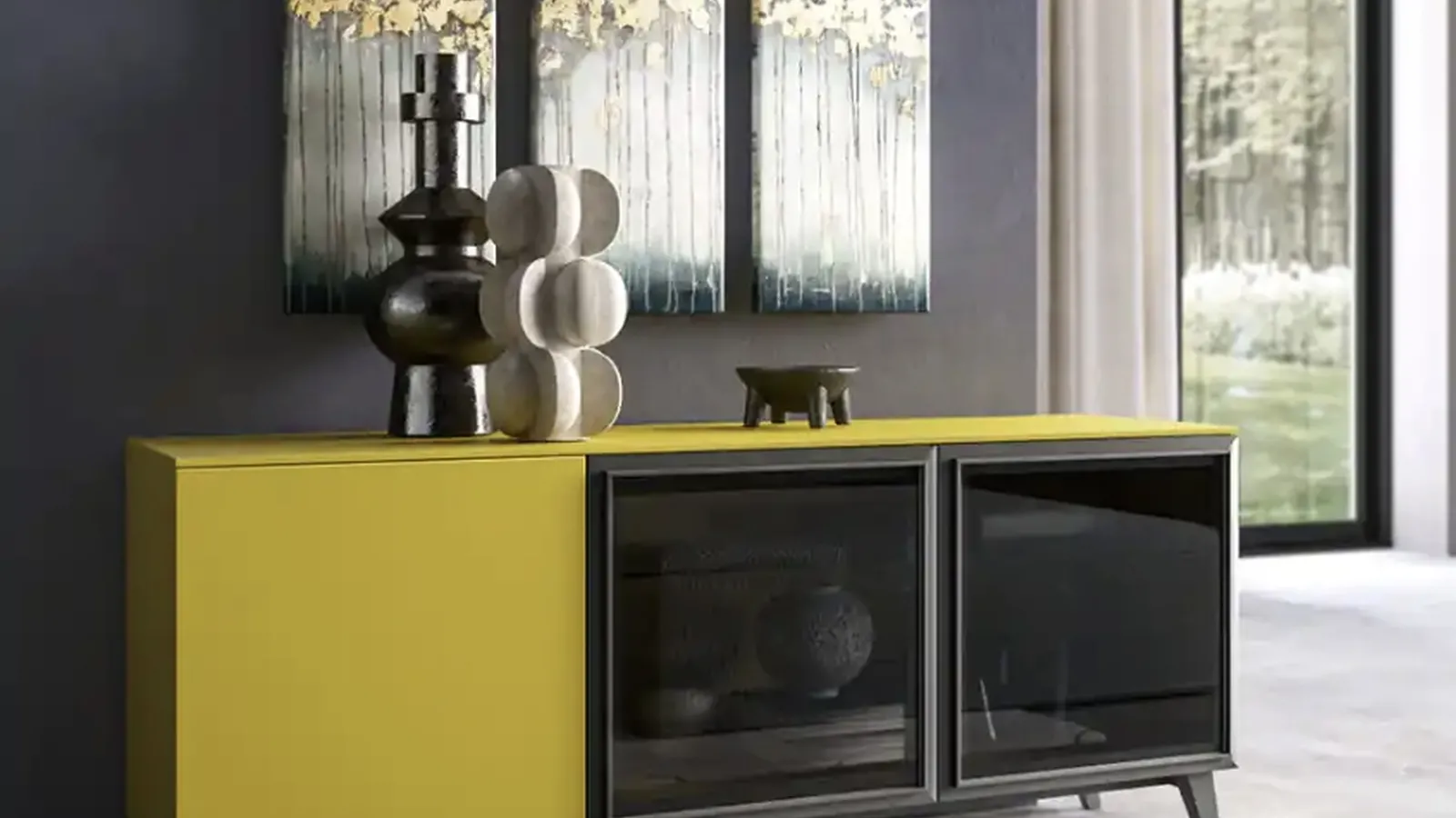 Madia Kosmos KM311 in laccato e vetro di Moretti Compact Giorno Notte