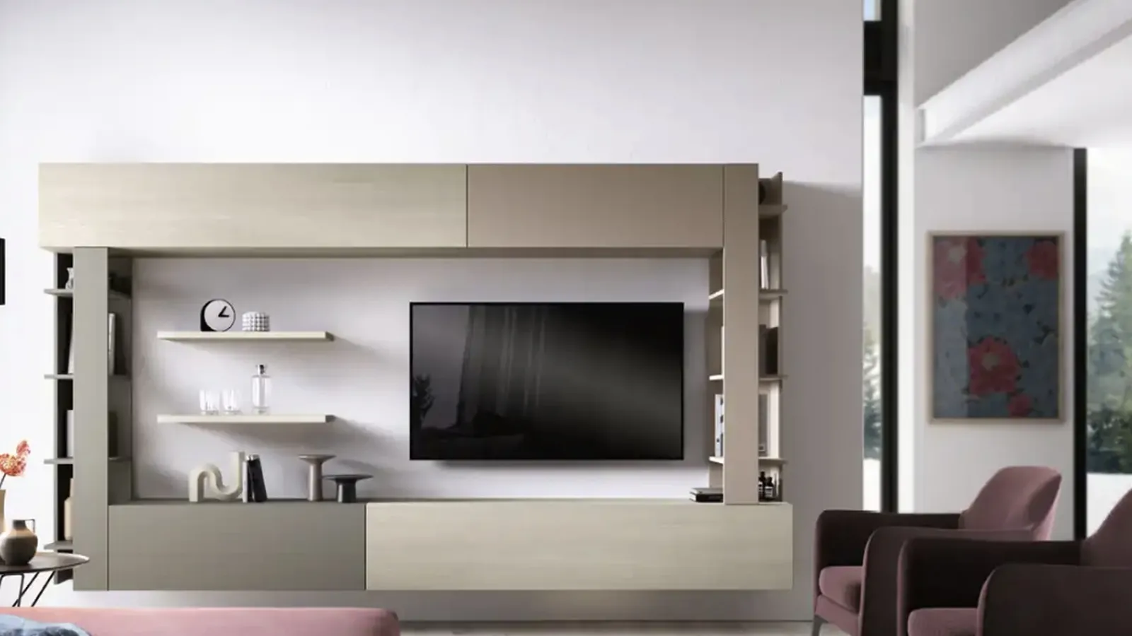 Parete Attrezzata sospesa Kosmos KF112 in melaminico e laccato di Moretti Compact Giorno Notte