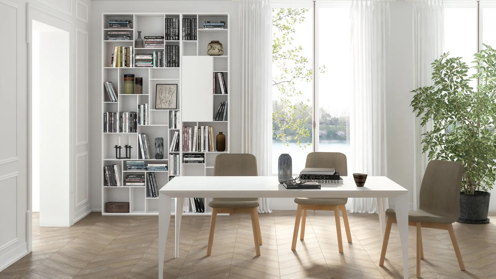 Tavolo Marilyn in laminato bianco con base in metallo laccato di Pointhouse