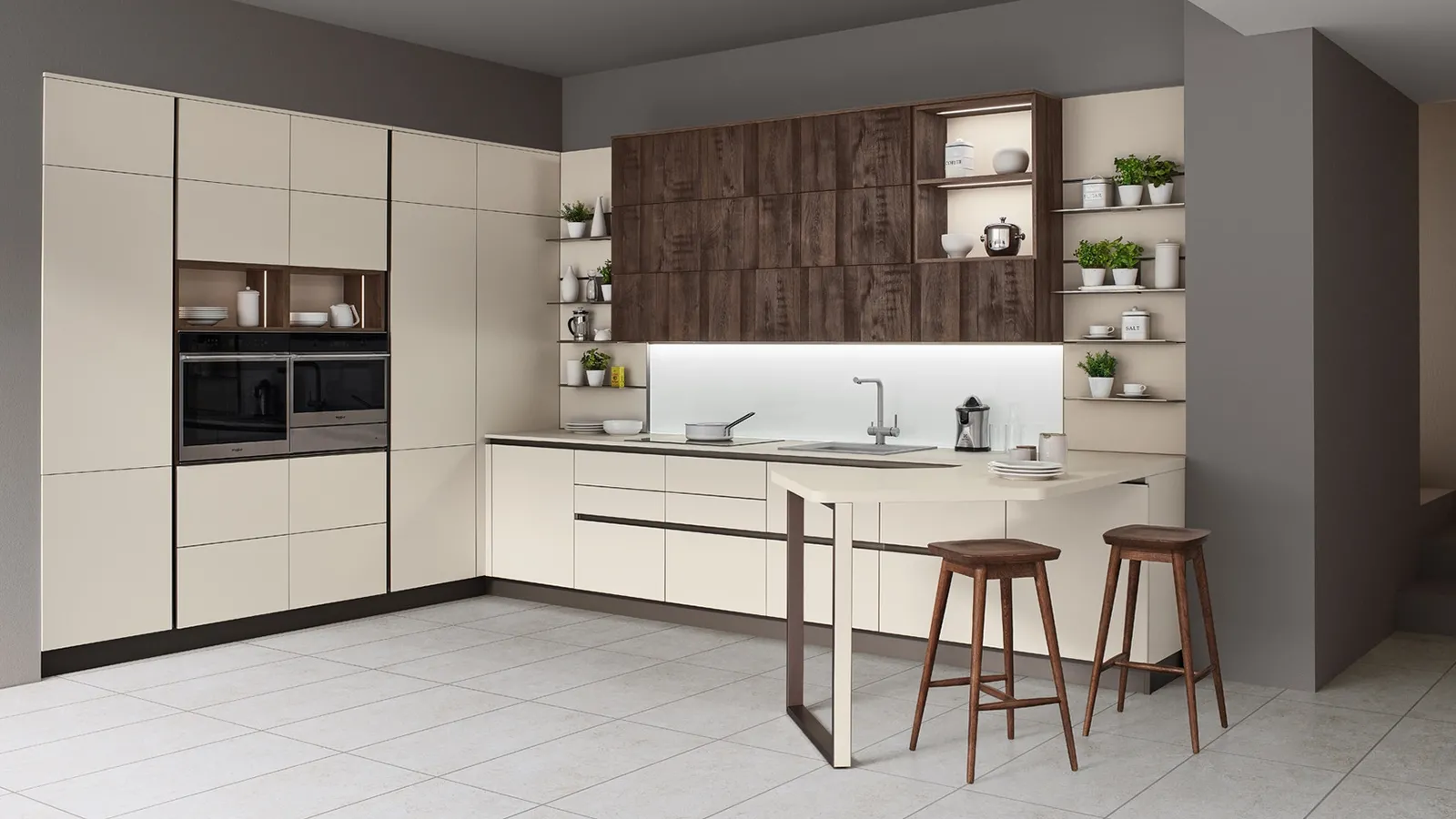Cucina Moderna angolare con penisola Start-Time J 03 di Veneta Cucine