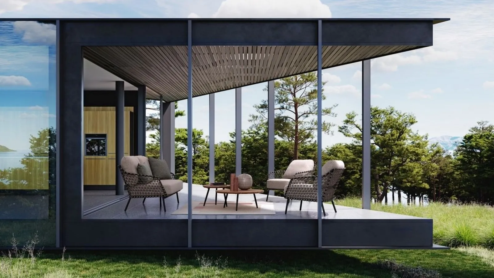 Arredo da esterno Ivissa in tessuto con tavolino in legno di Bizzotto