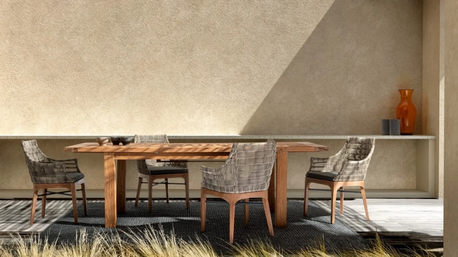 Sedia Keilani in legno con intreccio in fibra sintetica di Bizzotto