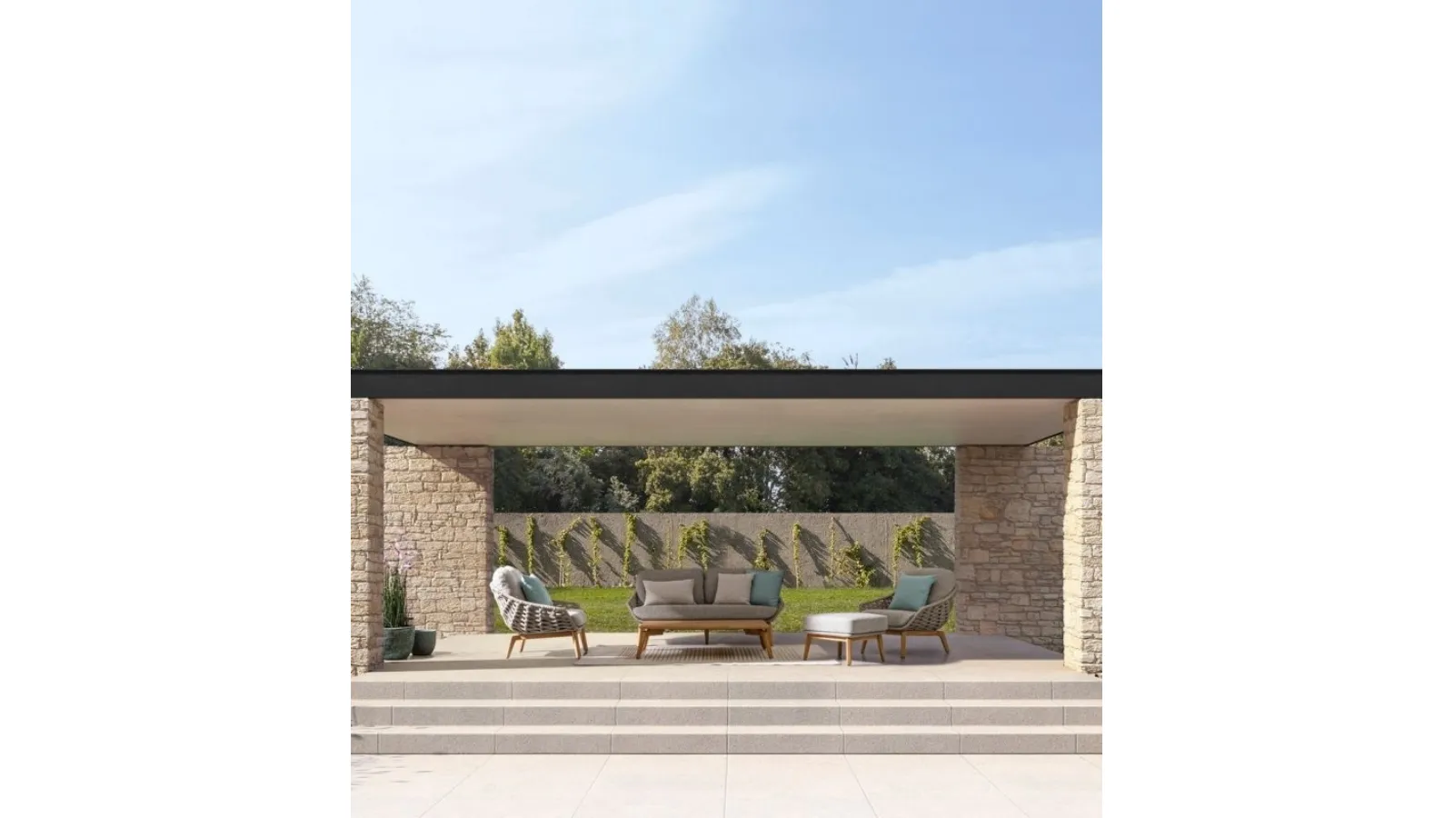 Arredo da esterno Tamires in tessuto imbottito e teak di Bizzotto