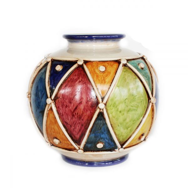 Vaso a Sfera a Rilievo Arlecchino in Ceramica di Caltagirone